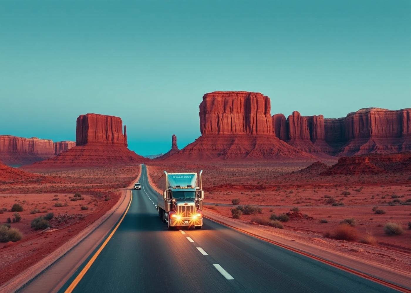 Truck on desert highway